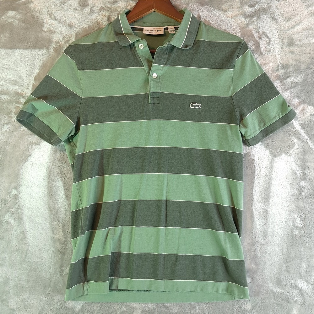 Lacoste Polo Shirt Mens Size 3/ US Small Green Striped Short Sleeve Cotton Pique
